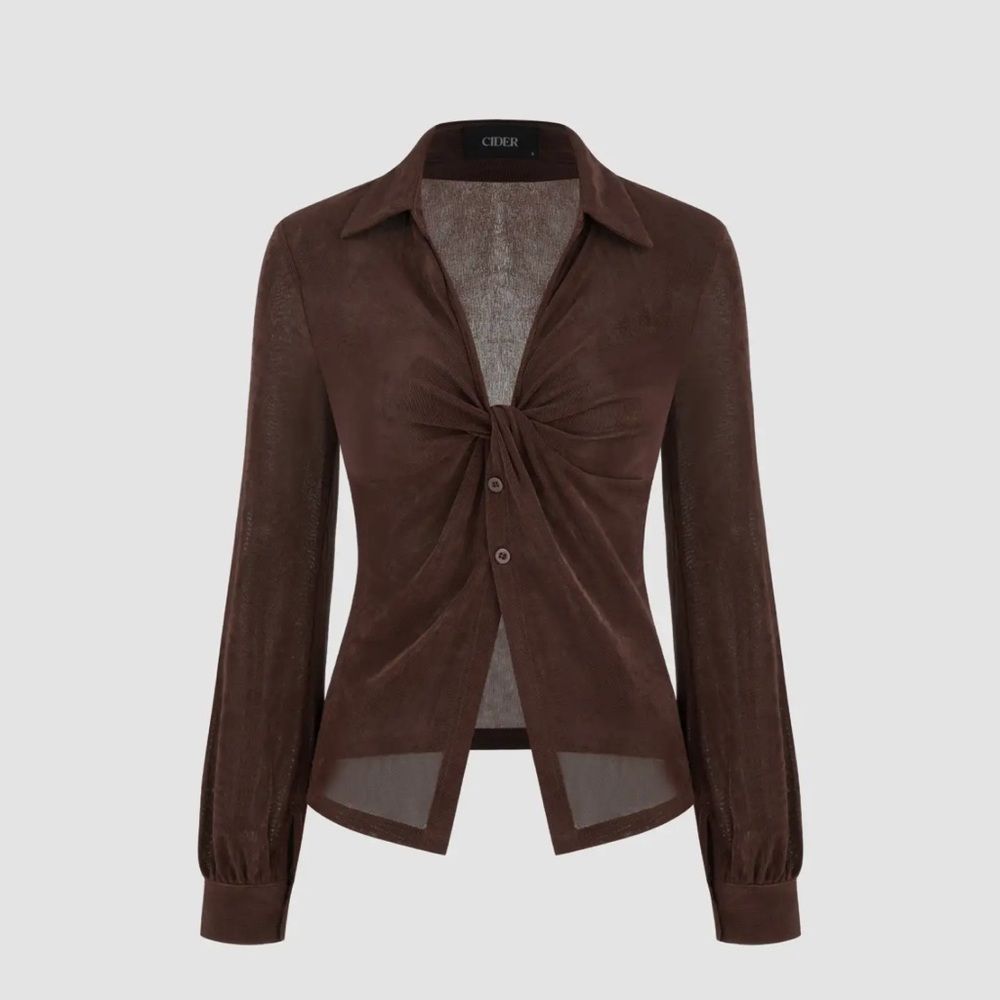 Cider brown collar twist split top NWT! Beautiful with elastin stretch